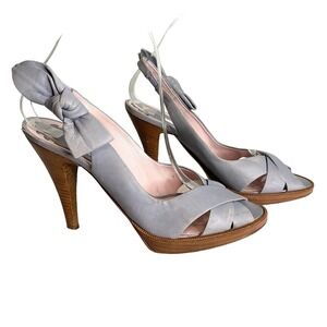 Pollini Italian Leather Blue Slingback Heels Size 37